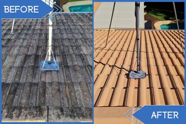 Roof restoration and repair for tiled roof before and after image